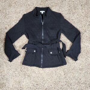 Dressbarn Womens Zip Jacket Black Soze Small Long Sleeve High Collared